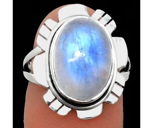 Rainbow Moonstone Ring size-7 EXR02228 R-1342, 10x14 mm