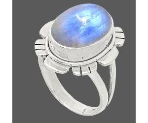 Rainbow Moonstone Ring size-7 EXR02228 R-1342, 10x14 mm