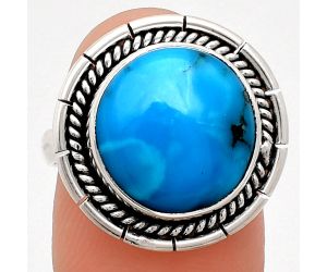 Natural Turquoise Morenci Mine Ring size-7 EXR02253 R-1728, 13x13 mm