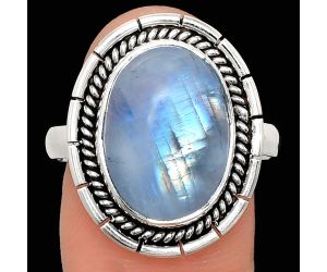 Rainbow Moonstone Ring size-10 EXR02274 R-1728, 11x16 mm