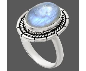 Rainbow Moonstone Ring size-8 EXR02275 R-1728, 10x14 mm