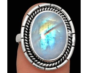 Rainbow Moonstone Ring size-7 EXR02276 R-1728, 12x16 mm