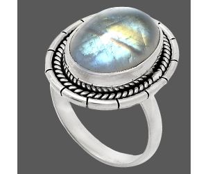 Rainbow Moonstone Ring size-7 EXR02276 R-1728, 12x16 mm