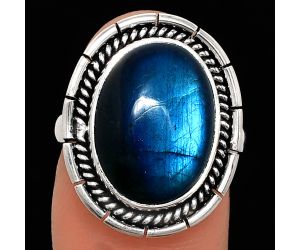 Blue Fire Labradorite Ring size-7 EXR02280 R-1728, 12x16 mm