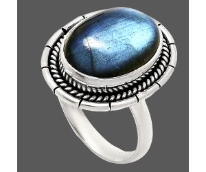 Blue Fire Labradorite Ring size-7 EXR02280 R-1728, 12x16 mm