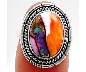 Kingman Orange Dahlia Turquoise Ring size-7 EXR02285 R-1728, 11x15 mm