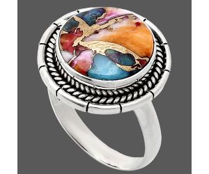 Kingman Orange Dahlia Turquoise Ring size-9 EXR02288 R-1728, 13x13 mm