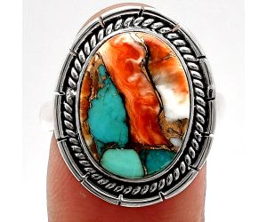 Spiny Oyster Turquoise Ring size-9 EXR02291 R-1728, 12x16 mm