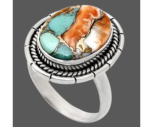 Spiny Oyster Turquoise Ring size-9 EXR02291 R-1728, 12x16 mm