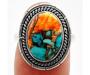 Spiny Oyster Turquoise Ring size-7 EXR02296 R-1728, 11x15 mm