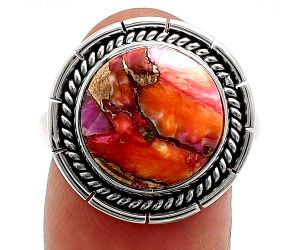 Kingman Orange Dahlia Turquoise Ring size-9 EXR02297 R-1728, 13x13 mm