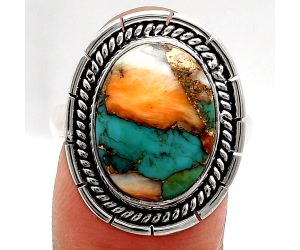 Spiny Oyster Turquoise Ring size-9 EXR02303 R-1728, 12x16 mm