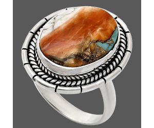 Spiny Oyster Turquoise Ring size-8 EXR02305 R-1728, 12x17 mm