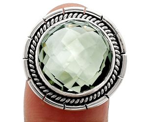 Prasiolite (Green Amethyst) Checker Briolette Ring size-10 EXR02307 R-1728, 15x15 mm