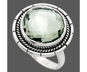 Prasiolite (Green Amethyst) Checker Briolette Ring size-10 EXR02307 R-1728, 15x15 mm