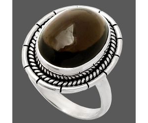 Smoky Quartz Cab Ring size-8 EXR02314 R-1728, 12x16 mm