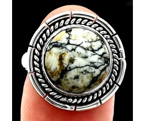 Authentic White Buffalo Turquoise Nevada Ring size-8 EXR02317 R-1728, 12x12 mm