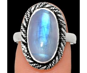 Rainbow Moonstone Ring size-8 EXR02347 R-1013, 9x16 mm