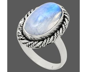 Rainbow Moonstone Ring size-8 EXR02347 R-1013, 9x16 mm