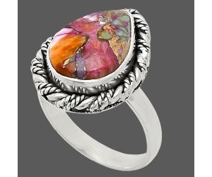 Kingman Orange Dahlia Turquoise Ring size-7 EXR02348 R-1013, 10x14 mm