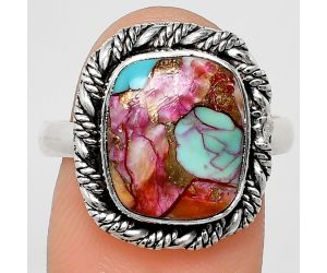 Kingman Pink Dahlia Turquoise Ring size-9 EXR02350 R-1013, 11x13 mm