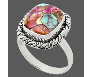 Kingman Pink Dahlia Turquoise Ring size-9 EXR02350 R-1013, 11x13 mm