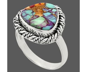 Kingman Orange Dahlia Turquoise Ring size-8 EXR02355 R-1013, 12x12 mm