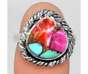 Kingman Pink Dahlia Turquoise Ring size-8 EXR02356 R-1013, 12x12 mm