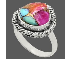 Kingman Pink Dahlia Turquoise Ring size-8 EXR02356 R-1013, 12x12 mm