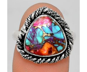 Kingman Orange Dahlia Turquoise Ring size-8 EXR02358 R-1013, 12x12 mm