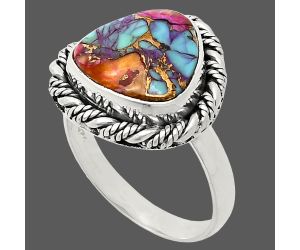 Kingman Orange Dahlia Turquoise Ring size-8 EXR02358 R-1013, 12x12 mm