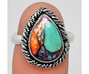 Kingman Orange Dahlia Turquoise Ring size-8 EXR02365 R-1013, 10x14 mm