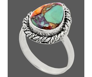 Kingman Orange Dahlia Turquoise Ring size-8 EXR02365 R-1013, 10x14 mm