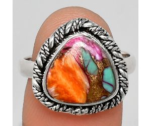 Kingman Orange Dahlia Turquoise Ring size-9 EXR02366 R-1013, 12x12 mm