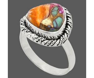 Kingman Orange Dahlia Turquoise Ring size-9 EXR02366 R-1013, 12x12 mm