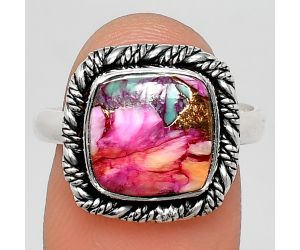 Kingman Pink Dahlia Turquoise Ring size-9 EXR02367 R-1013, 11x11 mm