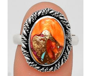 Kingman Orange Dahlia Turquoise Ring size-8 EXR02372 R-1013, 10x14 mm