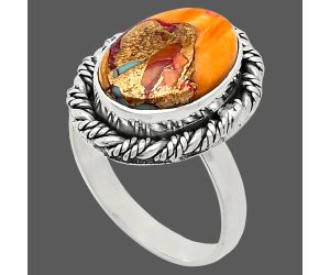 Kingman Orange Dahlia Turquoise Ring size-8 EXR02372 R-1013, 10x14 mm