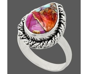 Kingman Orange Dahlia Turquoise Ring size-6 EXR02375 R-1013, 9x14 mm