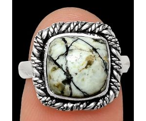 Authentic White Buffalo Turquoise Nevada Ring size-7 EXR02378 R-1013, 10x10 mm