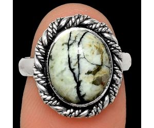 Authentic White Buffalo Turquoise Nevada Ring size-7 EXR02381 R-1013, 10x12 mm