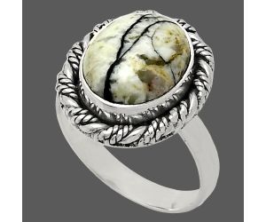 Authentic White Buffalo Turquoise Nevada Ring size-7 EXR02381 R-1013, 10x12 mm