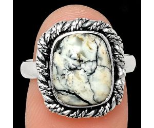 Authentic White Buffalo Turquoise Nevada Ring size-8 EXR02382 R-1013, 10x12 mm