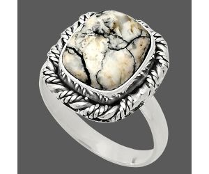 Authentic White Buffalo Turquoise Nevada Ring size-8 EXR02382 R-1013, 10x12 mm