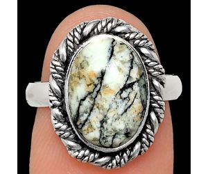 Authentic White Buffalo Turquoise Nevada Ring size-7 EXR02385 R-1013, 9x13 mm