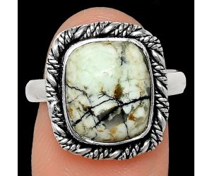 Authentic White Buffalo Turquoise Nevada Ring size-9 EXR02386 R-1013, 10x12 mm