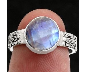 Faceted Rainbow Moonstone Ring size-6 EXR02680 R-1055, 9x9 mm