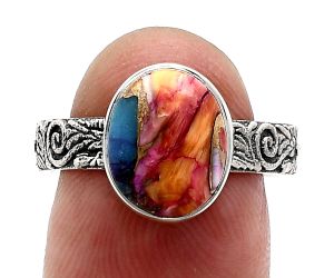 Kingman Orange Dahlia Turquoise Ring size-8 EXR02688 R-1055, 9x11 mm