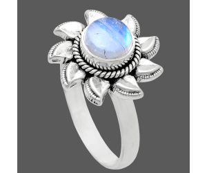 Sun - Rainbow Moonstone Ring size-8.5 EXR02771 R-1617, 7x7 mm