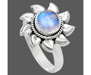 Sun - Rainbow Moonstone Ring size-8 EXR02789 R-1617, 7x7 mm